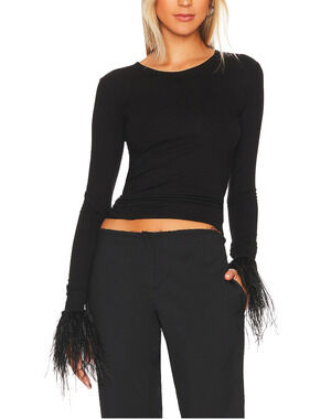 Manuri Feathered Black Elektra Blouse Size S NWT